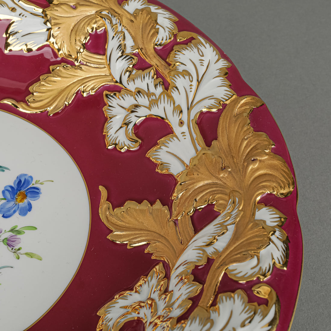 MEISSEN Floral Embossed Gilt Maroon Ground Bowl