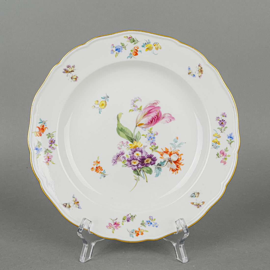MEISSEN Floral Dessert Plates Set/6  Flowers & Insects