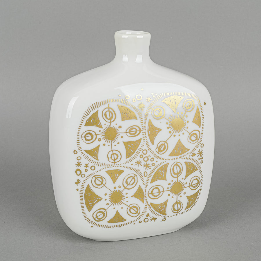 PORSGRUND NORWAY Gold & White Bottle Vase