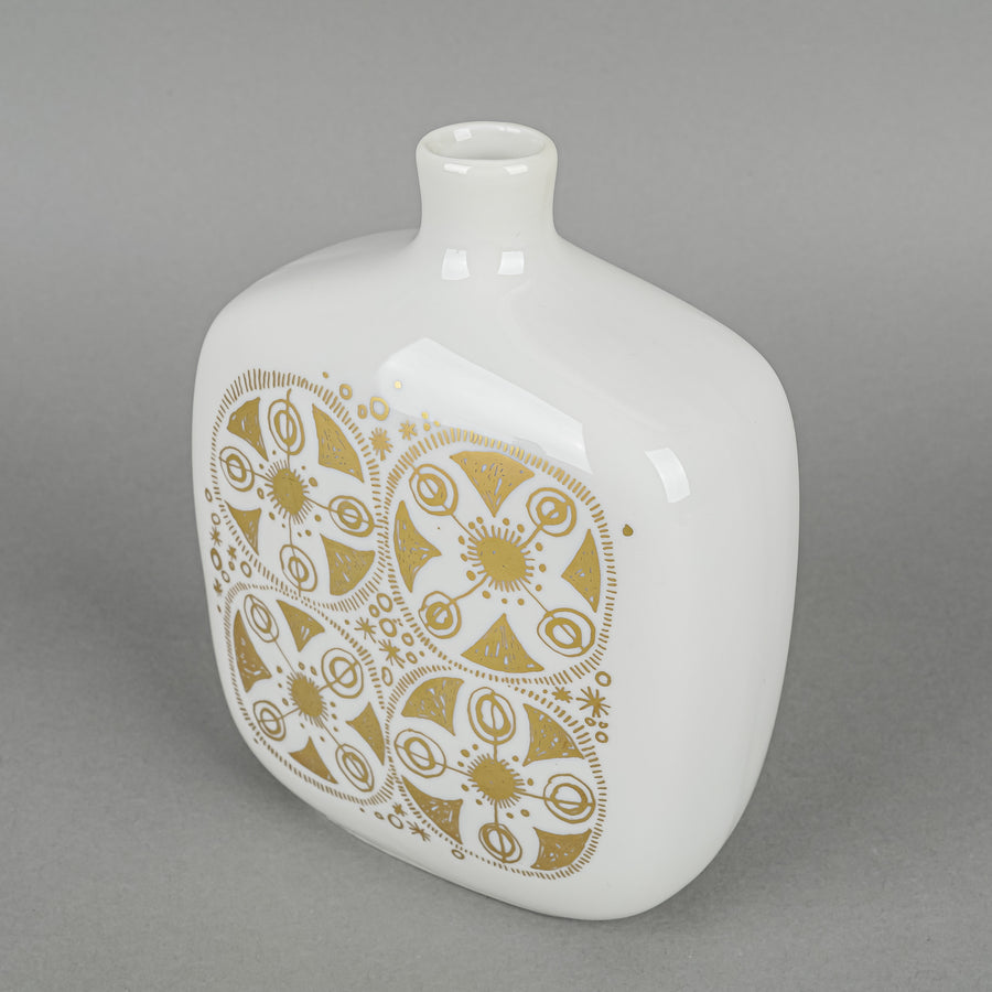 PORSGRUND NORWAY Gold & White Bottle Vase