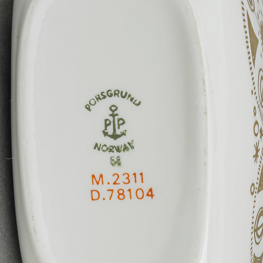 PORSGRUND NORWAY Gold & White Bottle Vase