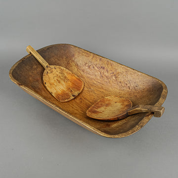 Vintage Wooden Trencher/Dough Bowl with 2 Paddles