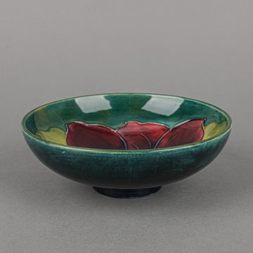 MOORCROFT Clematis Green Ground Footed Bowl