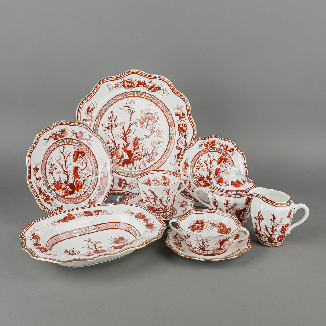COALPORT Indian Tree Coral 10 Place Setting Plus Extras