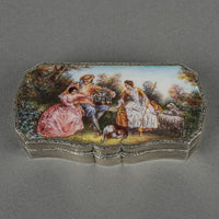 Sterling 935 Hand Painted Enamel Makeup Case - Pastoral Scene