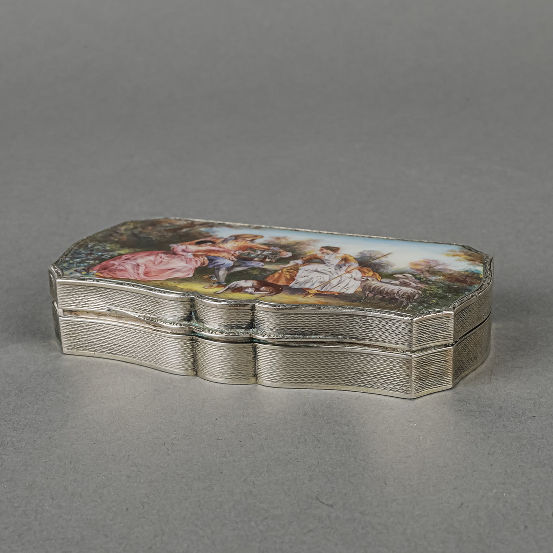Sterling 935 Hand Painted Enamel Makeup Case - Pastoral Scene