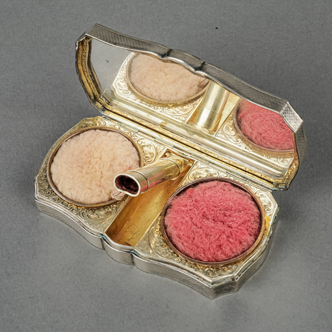 Sterling 935 Hand Painted Enamel Makeup Case - Pastoral Scene