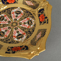 ROYAL CROWN DERBY Old Imari Solid Gold 1128 Footed Square Dish