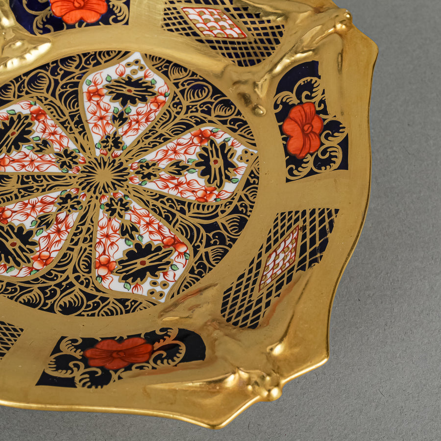 ROYAL CROWN DERBY Old Imari Solid Gold 1128 Footed Square Dish
