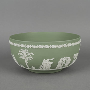 WEDGWOOD White On Green Jasperware Footed Bowl