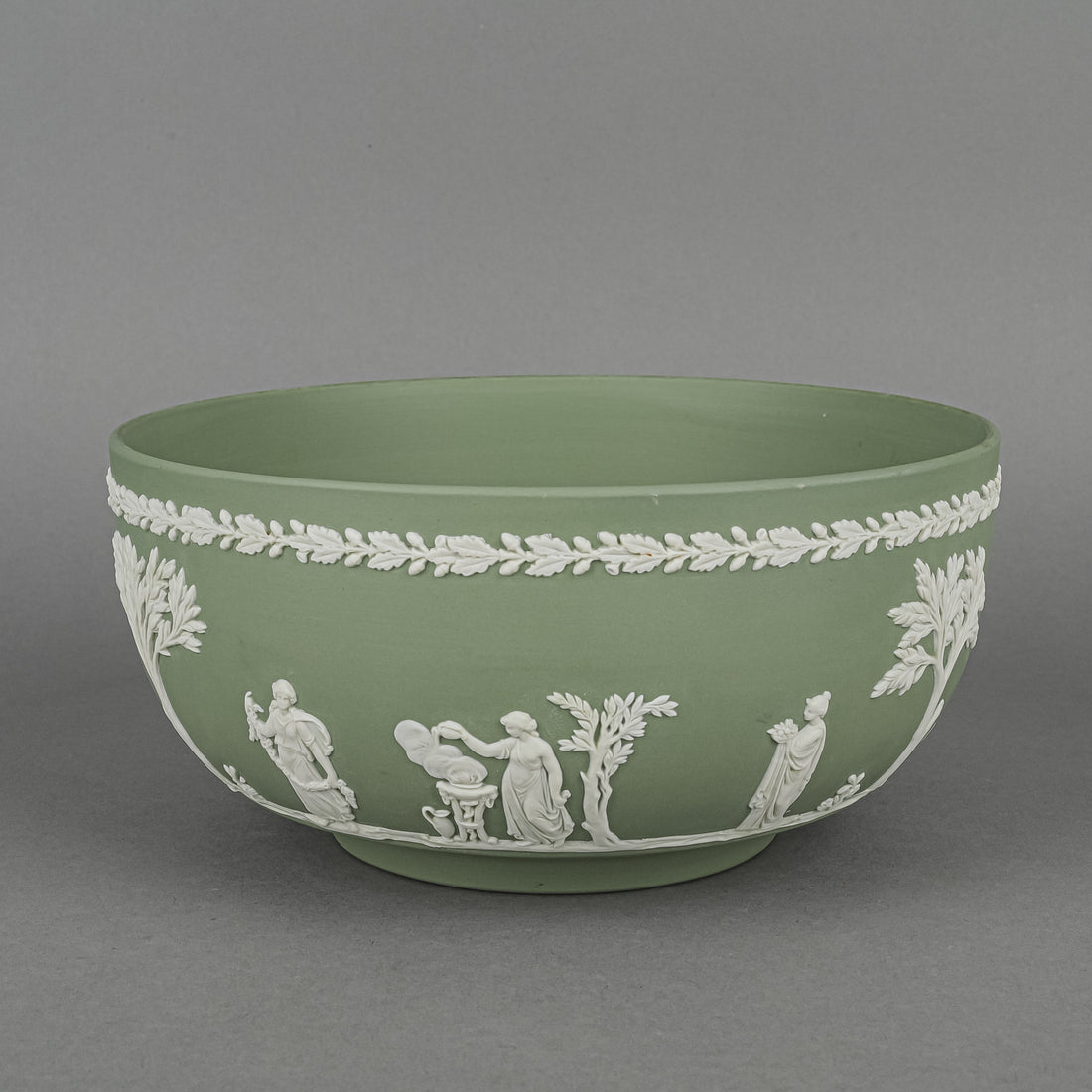 WEDGWOOD White On Green Jasperware Footed Bowl