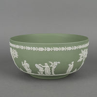 WEDGWOOD White On Green Jasperware Footed Bowl