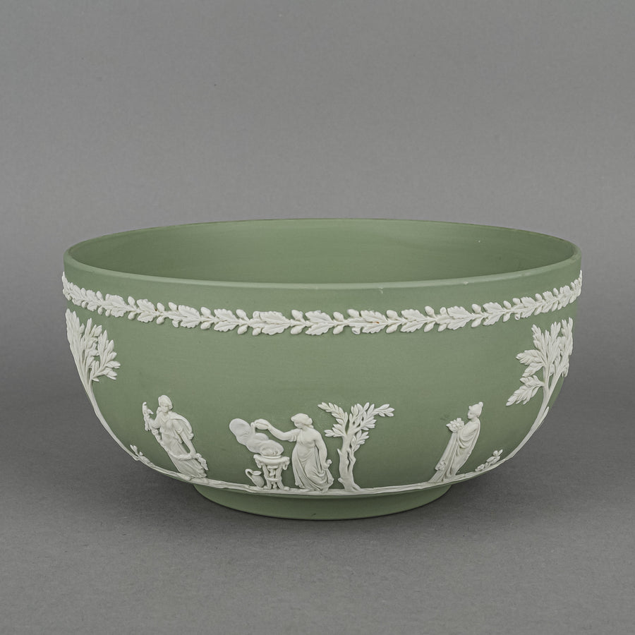 WEDGWOOD White On Green Jasperware Footed Bowl