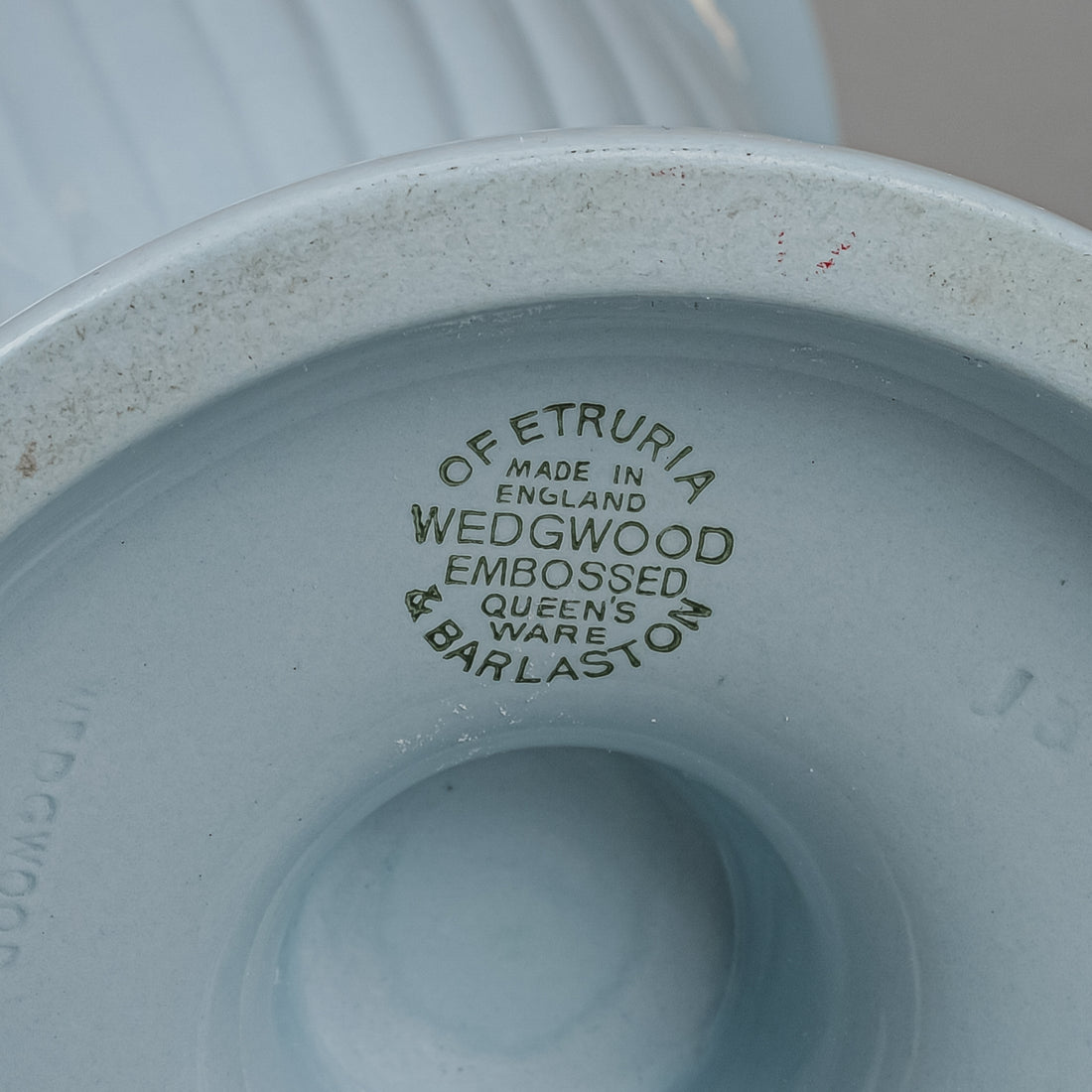 WEDGWOOD White On Blue Embossed Queens Ware Trumpet Vase