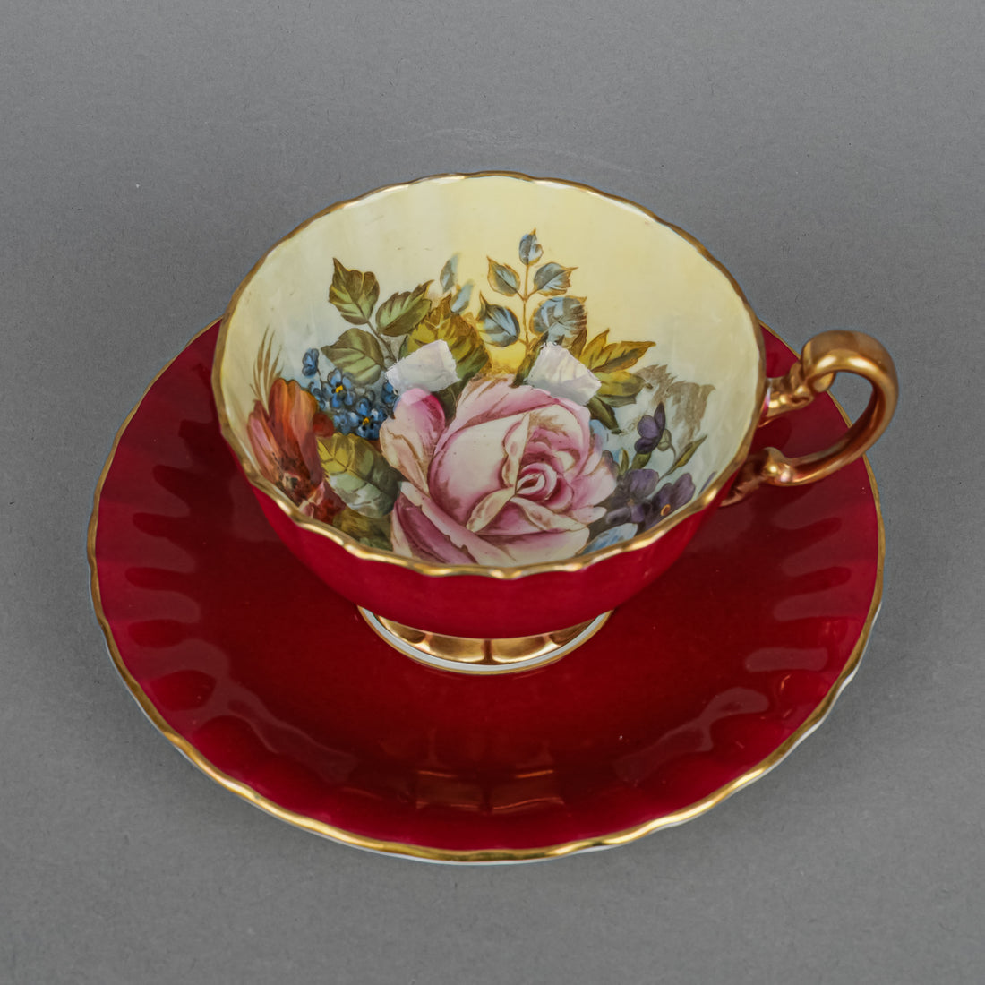 ANYSLEY Cup & Saucer C1033 JA Bailey Cabbage Rose Floral Red