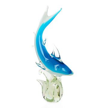 Murano Style Blue Sommerso Art Glass Shark Sculpture