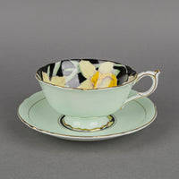 PARAGON Cup And Saucer G7600 Hand Painted Daffodil On Black, Mint Ground