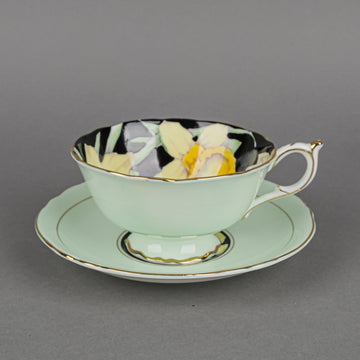 PARAGON Cup And Saucer G7600 Hand Painted Daffodil On Black, Mint Ground