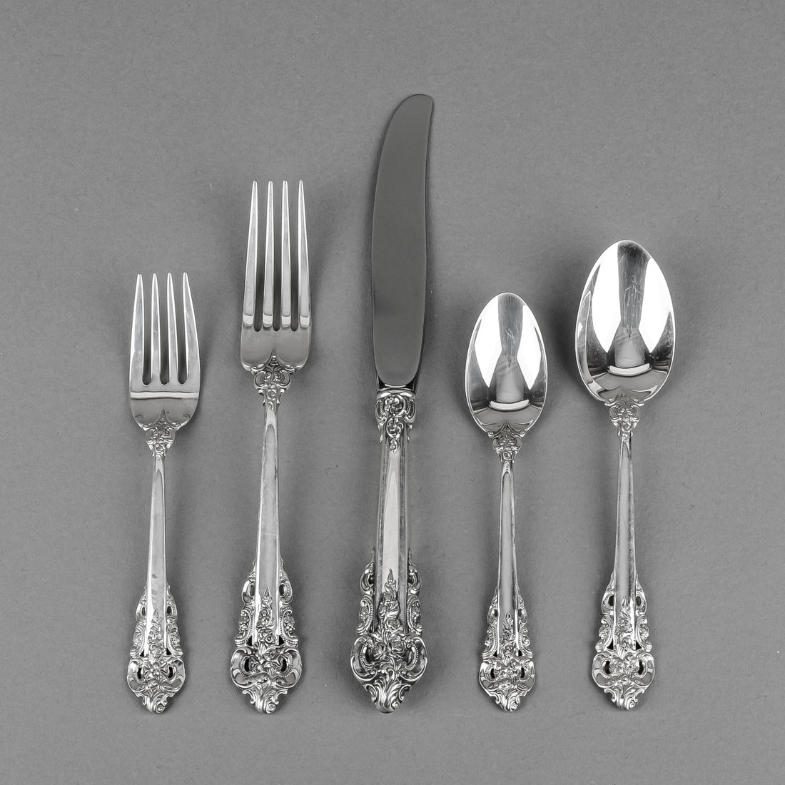 WALLACE STERLING Grande Baroque Sterling Flatware 6 Place Settings Plus Extras