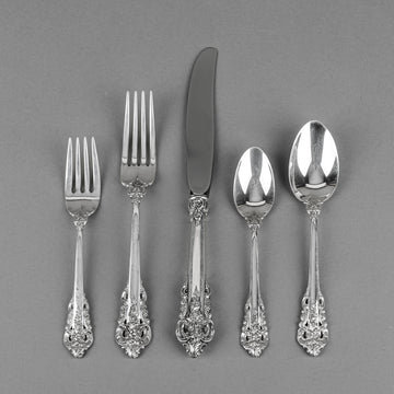WALLACE STERLING Grande Baroque Sterling Flatware 6 Place Settings Plus Extras