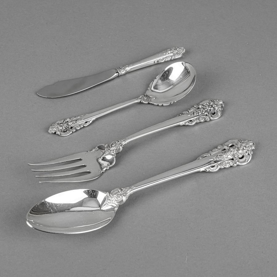 WALLACE STERLING Grande Baroque Sterling Flatware 7 Place Settings Plus Extras