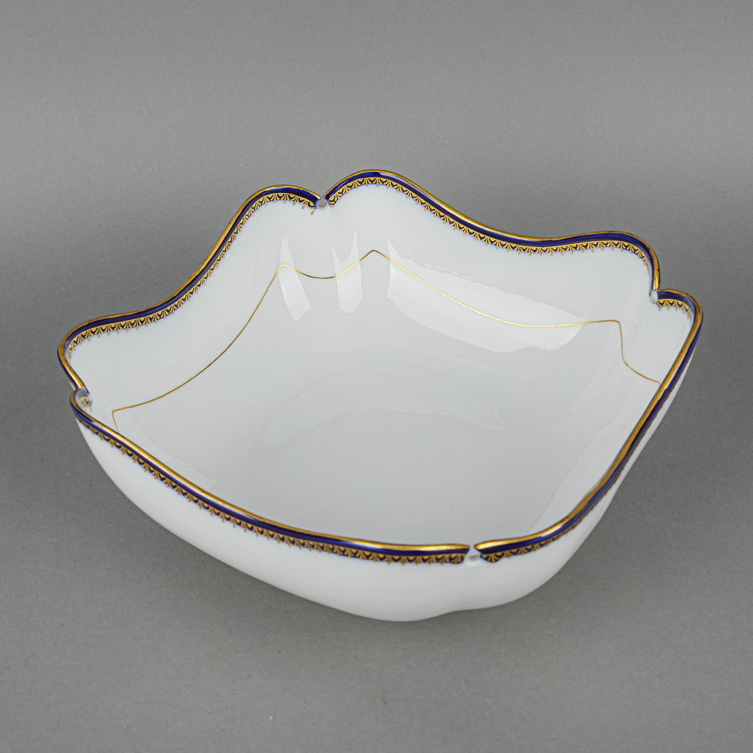 MEISSEN Cobalt & Gold Edge Square Footed Serving Bowl