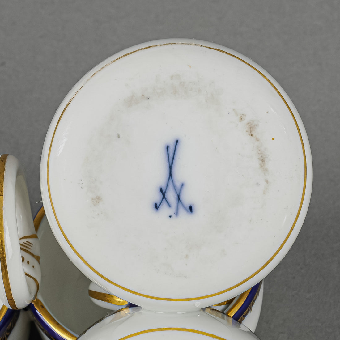 MEISSEN Cobalt & Gold Edge Salt Cellars Set Of 2