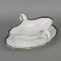 MEISSEN Cobalt & Gold Edge Gravy Boat With Fixed Saucer