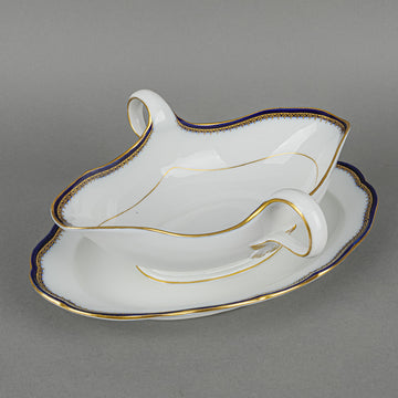 MEISSEN Cobalt & Gold Edge Gravy Boat With Fixed Saucer