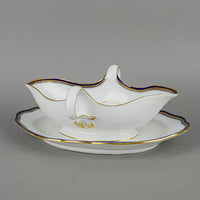 MEISSEN Cobalt & Gold Edge Gravy Boat With Fixed Saucer