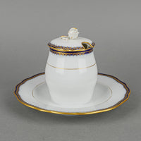 MEISSEN Cobalt & Gold Edge Covered Mustard Pot With Fixed Sauce