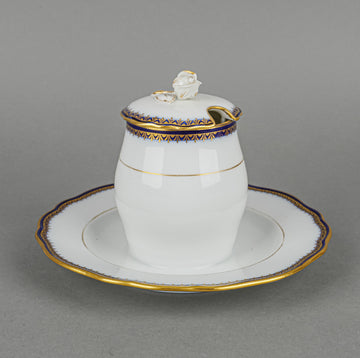 MEISSEN Cobalt & Gold Edge Covered Mustard Pot With Fixed Sauce
