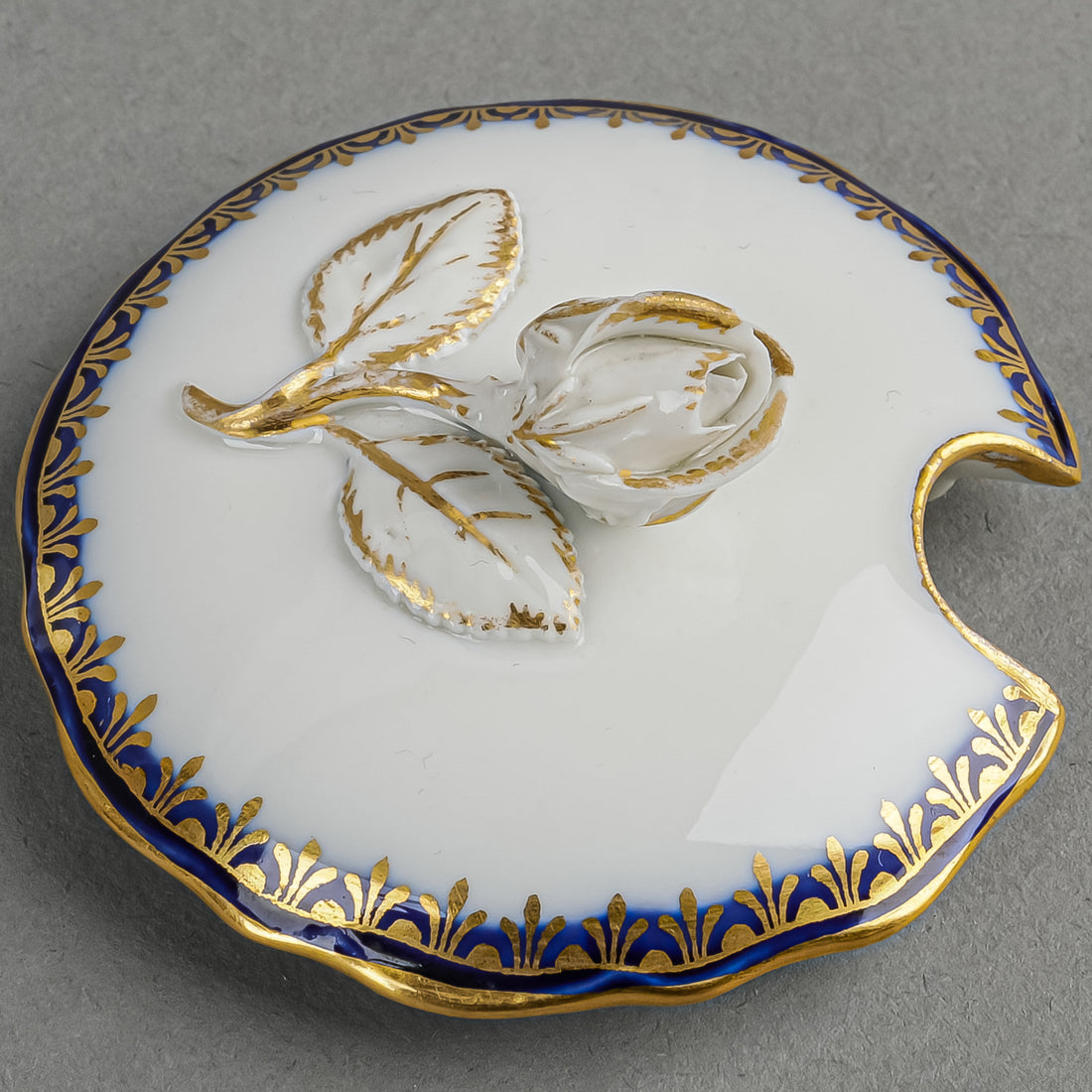 MEISSEN Cobalt & Gold Edge Covered Mustard Pot With Fixed Sauce