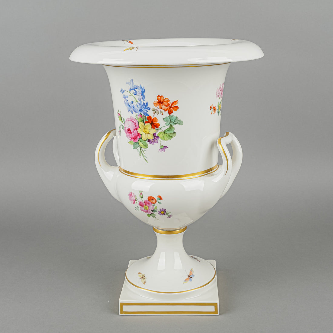 KPM Hand Painted Floral Footed Amphora Urn Vase