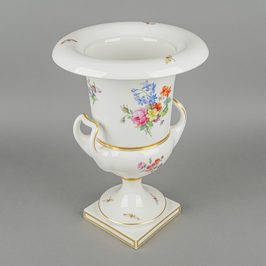 KPM Hand Painted Floral Footed Amphora Urn Vase
