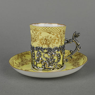 CROWN STAFFORDSHIRE & WM COMMYNS & SONS Egg Shell Cup & Saucer With Sterling Cup Holder
