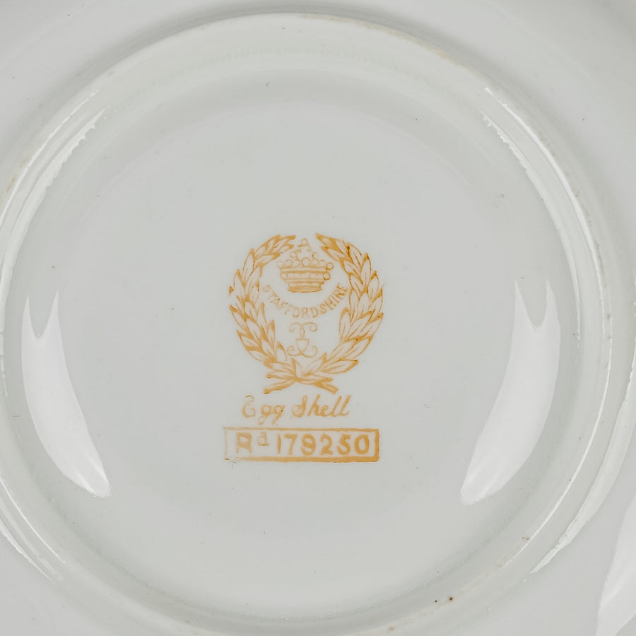 CROWN STAFFORDSHIRE & WM COMMYNS & SONS Egg Shell Cup & Saucer With Sterling Cup Holder