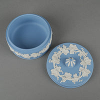 WEDGWOOD White On Blue Jasperware Round Covered Box