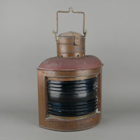 Vintage Brass Nautical Lamp With Blue Lens