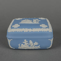 WEDGWOOD White On Blue Jasperware Square Covered Box
