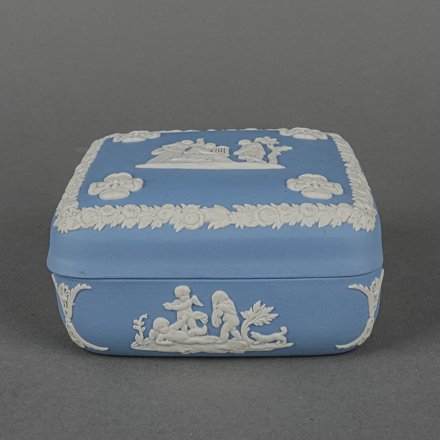 WEDGWOOD White On Blue Jasperware Square Covered Box