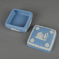 WEDGWOOD White On Blue Jasperware Square Covered Box