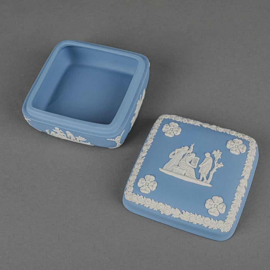 WEDGWOOD White On Blue Jasperware Square Covered Box