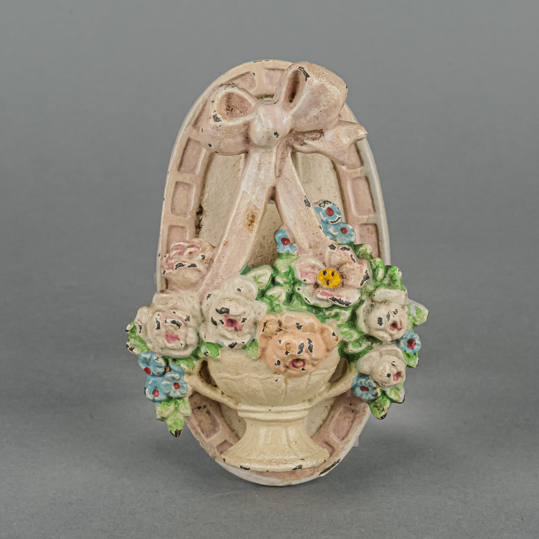 Vintage Painted Metal Flower Basket Door Knocker