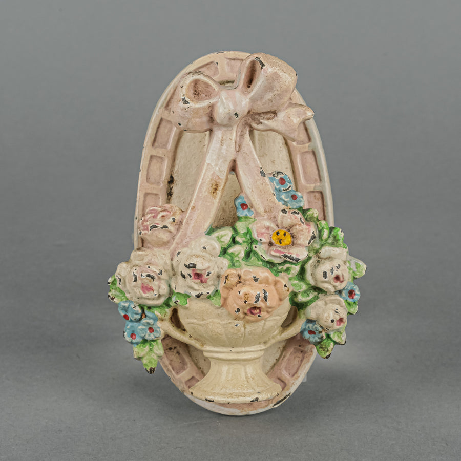 Vintage Painted Metal Flower Basket Door Knocker