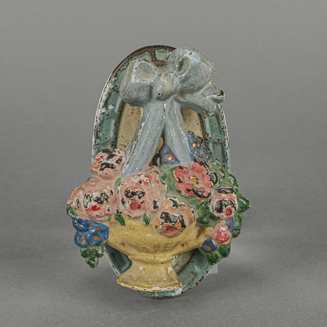 Vintage Painted Metal Flower Basket Door Knocker