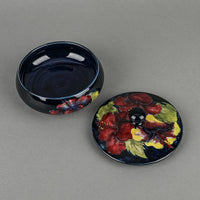 MOORCROFT Hibiscus Blue Ground Round Covered Bowl