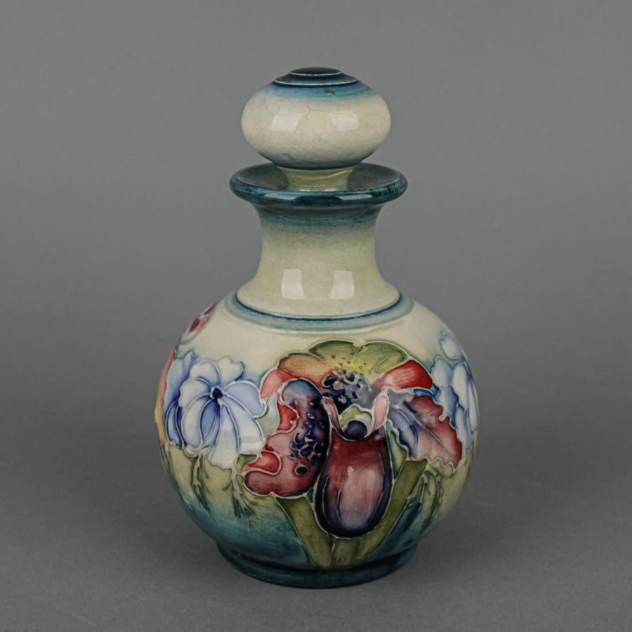 MOORCROFT Orchid Blue Green Ground Bottle And Stopper