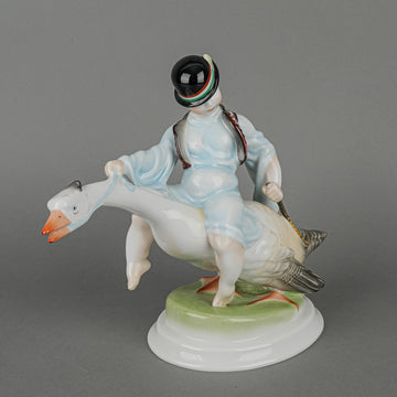 HEREND Figurine Small Boy Riding A Goose 5515
