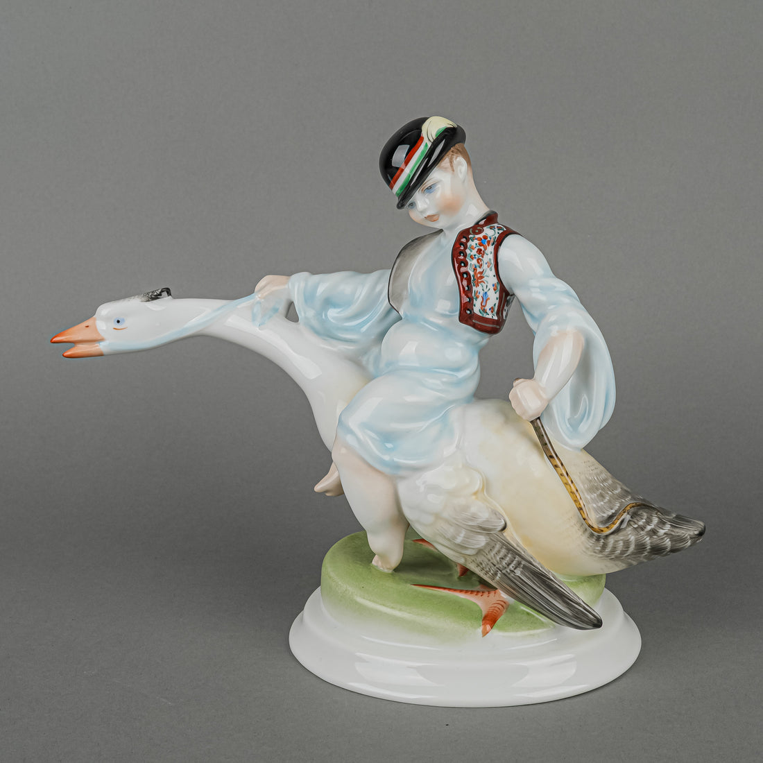 HEREND Figurine Small Boy Riding A Goose 5515